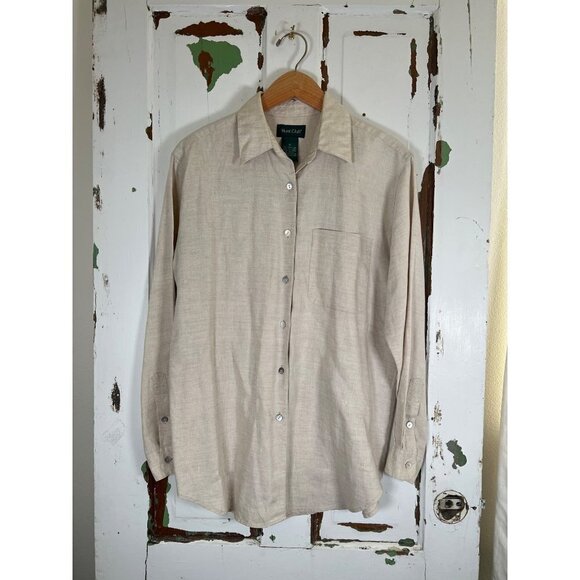 Vintage Hunt Club Womens Size 8 100% Natural Linen Classic Shirt MOP Buttons L/S - Picture 5 of 12